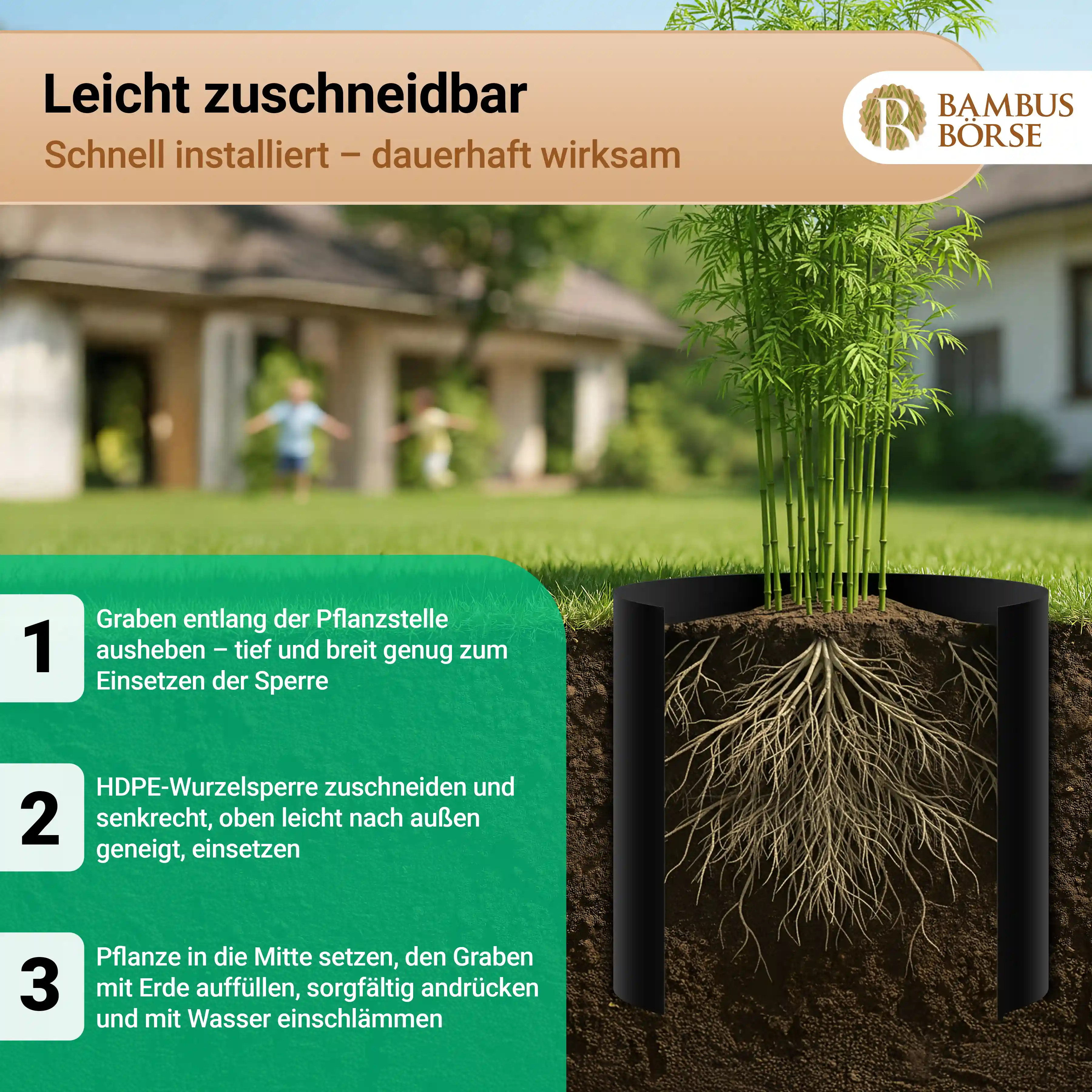 Bambussperren aus HDPE-Folie sind leicht zuschneidbar
