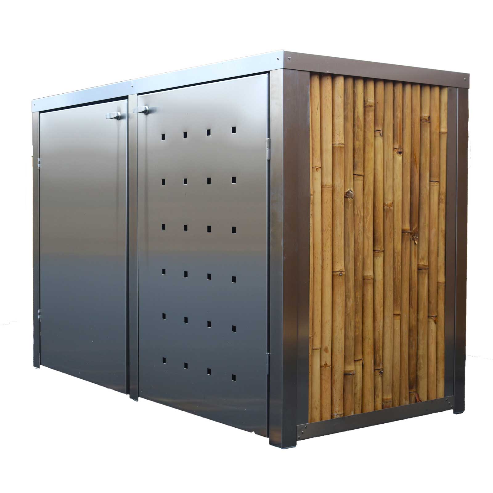 Mülltonnenbox aus Edelstahl und Bambus, 2er